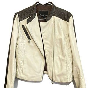 Charles Klein Black Leather Jacket Women Size L